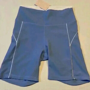 Wilo the Label Women's LARGE Ribbed Piper Biker‎ Shorts Blue Athleisure Hiking